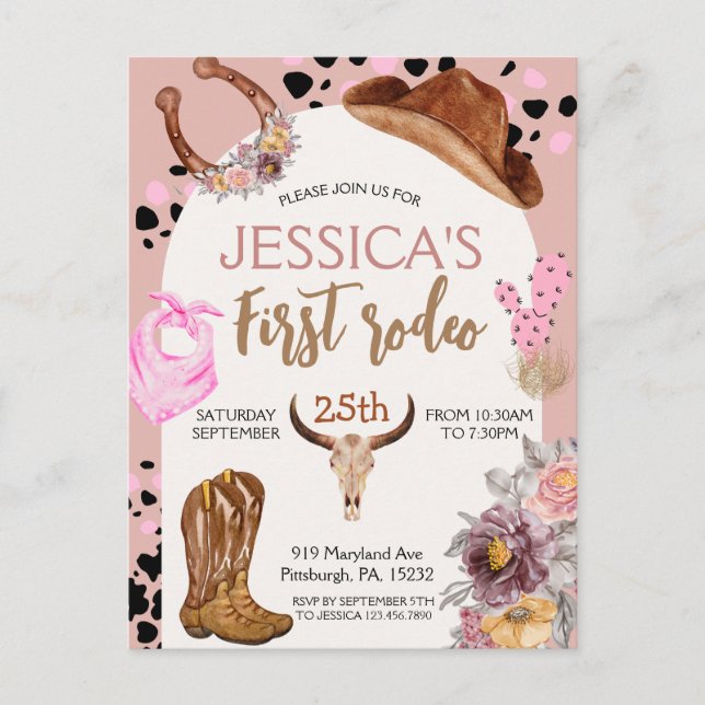 Födelsedagsfirande för cowboy, 1:a rodeo-firande vykort (Framsida)