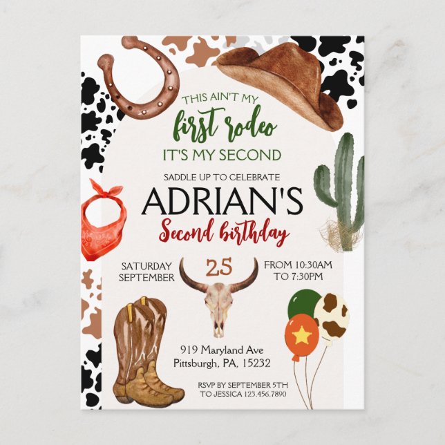 Födelsedagsfirande för Cowboy 2:a Rodeo Vykort (Framsida)