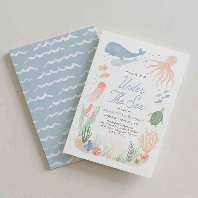 Födelsedagsfirande för havsdjur under havet inbjudningar (Skapare uppladdad)