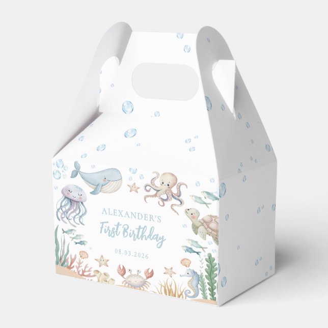Födelsedagsfirande för havsdjur under havet presentaskar (Framsidan Sidan)