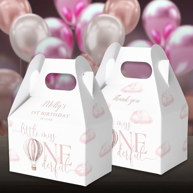 Födelsedagsfirande för Miss Onederful Pink Balloon Presentaskar (Miss Onederful Pink Balloon Girl 1st Birthday Favor Boxes)