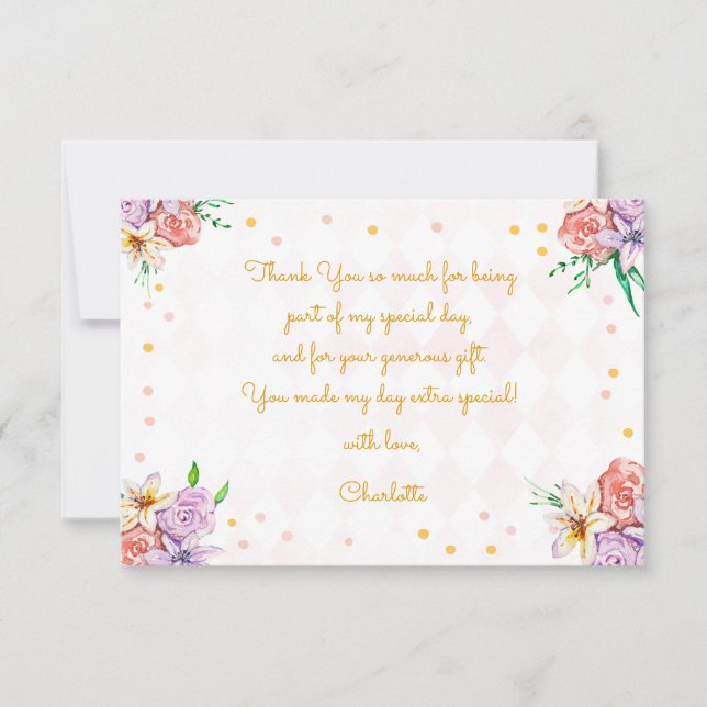 Födelsedagsfirande för tebarn tack kort (Framsida)