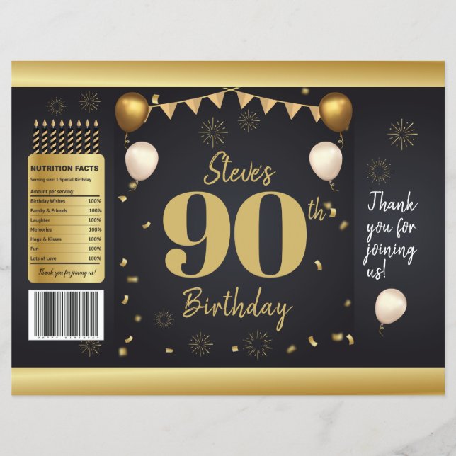 Födelsedagsfirande Guld Svart Chipspåsar Reklamblad (Framsidan)