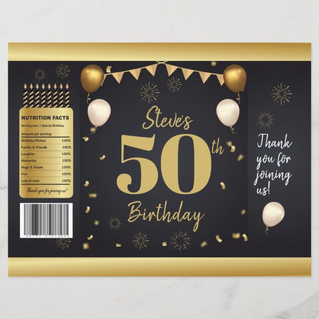 Födelsedagsfirande Guld Svart Chipspåsar Reklamblad (Framsidan)