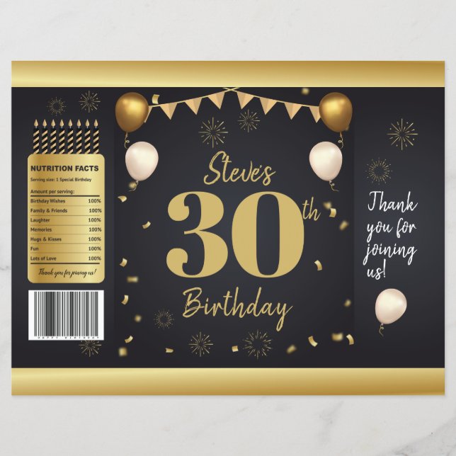Födelsedagsfirande Guld Svart Chipspåsar Reklamblad (Framsidan)