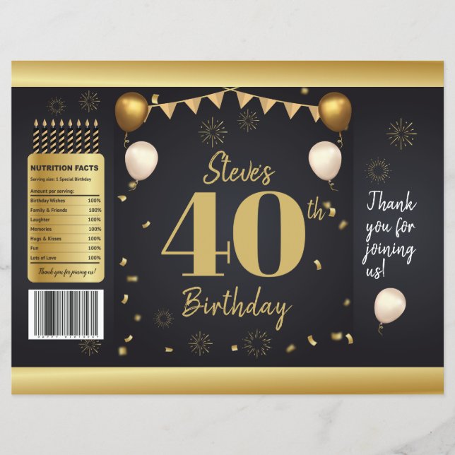 Födelsedagsfirande Guld Svart Chipspåsar Reklamblad (Framsidan)