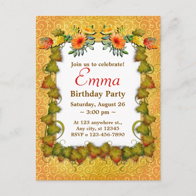 Födelsedagsfirande Höstlöv Snygg Modern Vykort (Framsida)