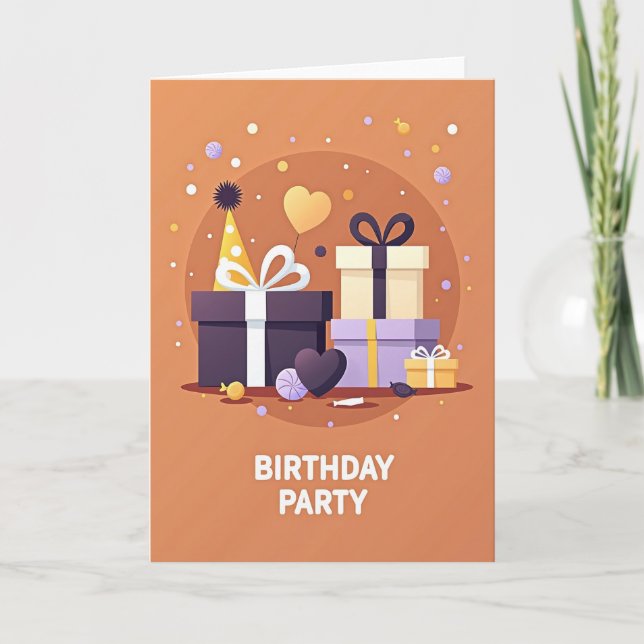 Födelsedagsfirande kort med partyhatt (Framsida)