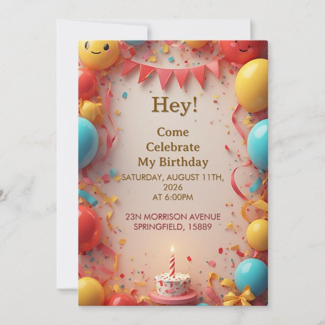 Födelsedagsfirande med ballonger inbjudningar (Framsida)