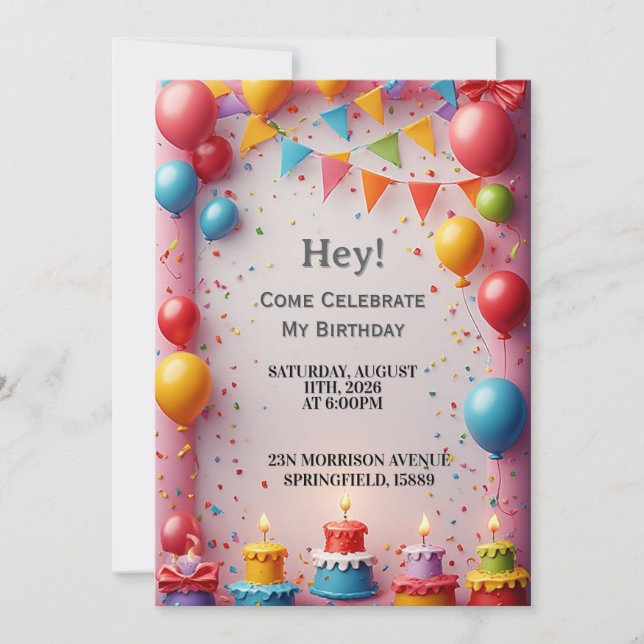 Födelsedagsfirande med ballonger inbjudningar (Framsida)