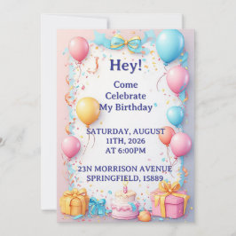 Födelsedagsfirande med ballonger inbjudningar