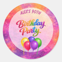 Födelsedagsfirande med ballongkonfetti för 90-årsd runt klistermärke