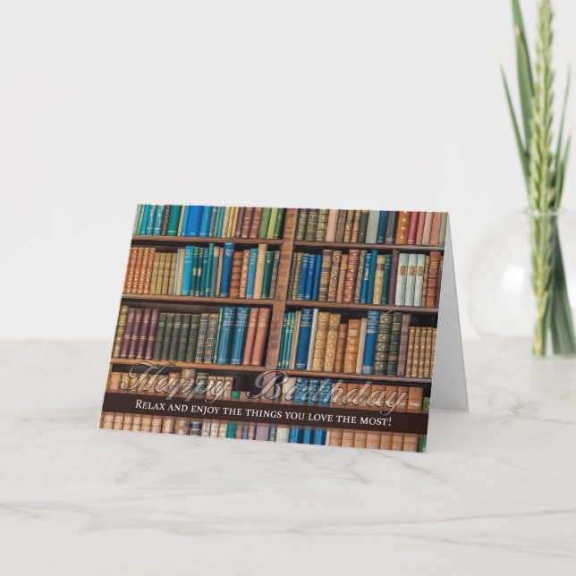Födelsedagsfirande med bokfall kort (Framsida)