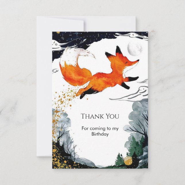 Födelsedagsfirande med lekfull räv tack kort (Framsida)