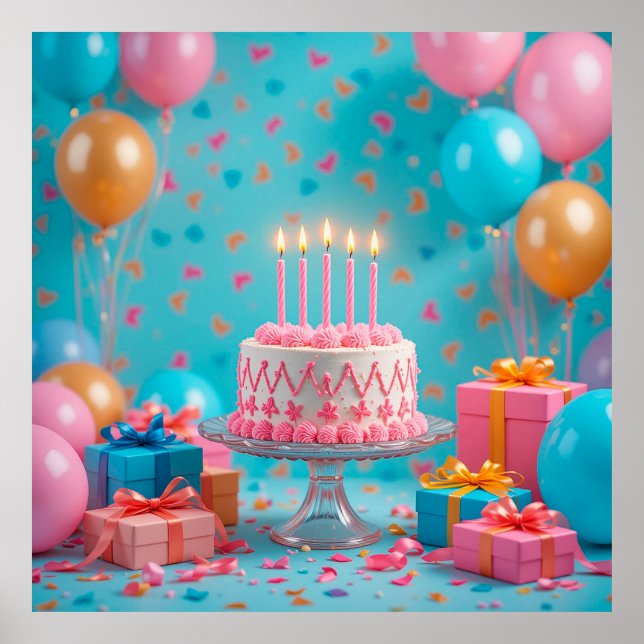 Födelsedagsfirande med ljusstaken tårta poster (Framsidan)