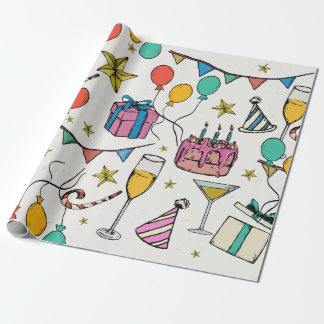 födelsedagsfirande party-ballonger kakchampagne presentpapper