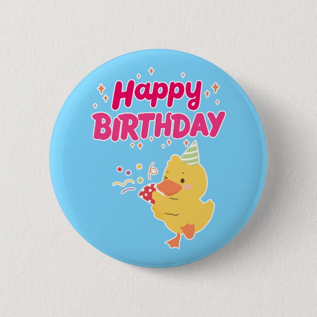 FÖDELSEDAGSfirande Söt Kawaii Kyckling Baby Chick Knapp (Framsida)