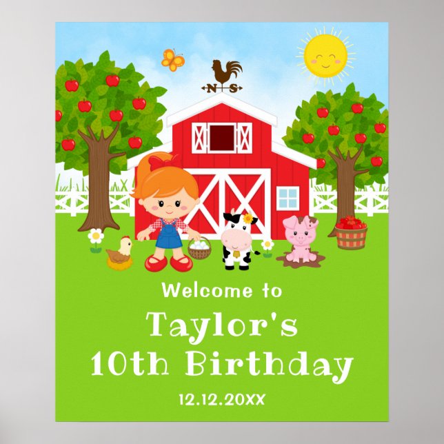 Födelsedagsfirande välkomstskylt för flicka med rö poster (Framsidan)