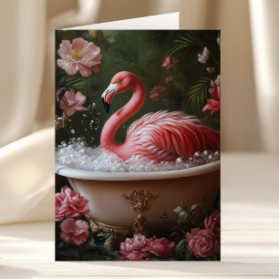 Födelsedagsflamingo Badkar Blommig Tropisk Konst Kort