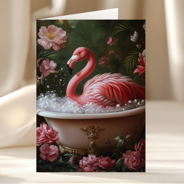 Födelsedagsflamingo Badkar Blommig Tropisk Konst Kort (Skapare uppladdad)