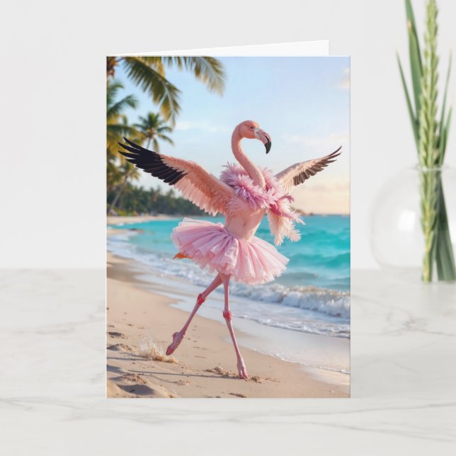 Födelsedagsflamingo i rosa tuta kort (Framsida)