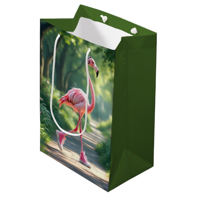 Födelsedagsflamingo i sneakers med hörlurar (Framsidan Vinklad)