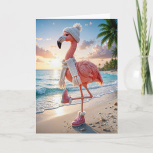 Födelsedagsflamingo som bär vinterstövlar och hals kort