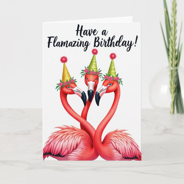 Födelsedagsflamingo Trio Kort (Framsida)