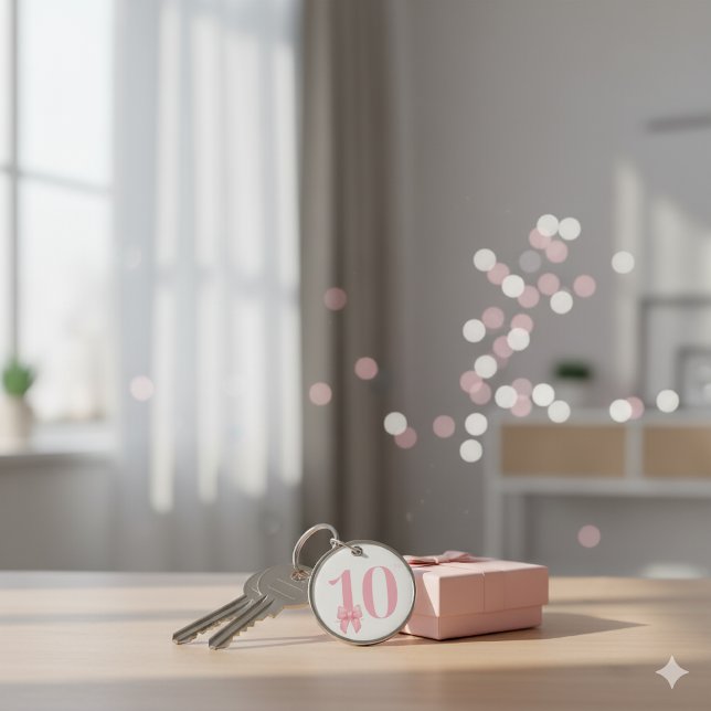 Födelsedagsflicka 10 år rosa båge nyckelring (Skapare uppladdad)