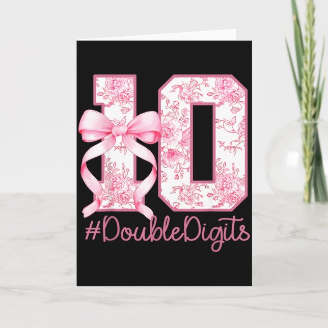 Födelsedagsflicka 10 år rosa Coquette Bow 10 år ga Kort (Framsida)