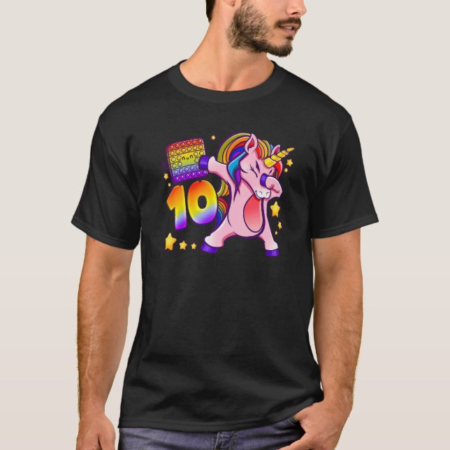 Födelsedagsflicka 10 år, Unicorn, Pop It, Numbe T Shirt (Framsida)