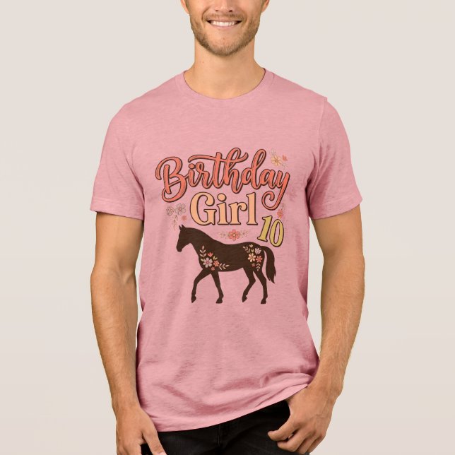 Födelsedagsflicka 10 Häst Blommig Vektor Design_1 T Shirt (Framsida)