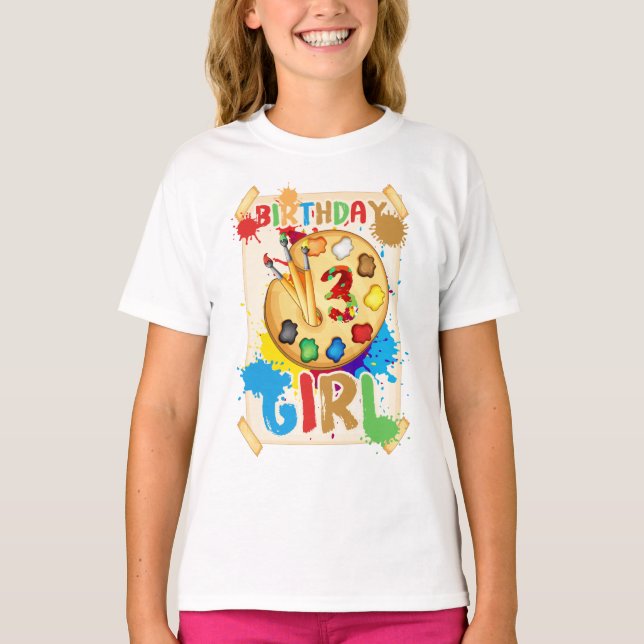 Födelsedagsflicka 3 år gammal konsmålning Party T Shirt (Framsida)