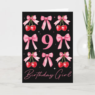 Födelsedagsflicka 9-årsdag Körsbär Coquette Slöja Kort