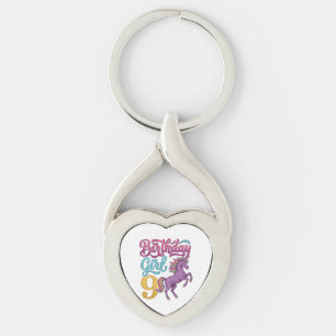 Födelsedagsflicka 9 Enhörning Vintage Gravyr Desig Twisted Heart Silverfärgad Nyckelring