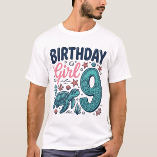 Födelsedagsflicka 9 Havssköldpadda Vintage Vector  T Shirt