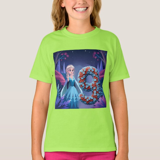 Födelsedagsflicka 9 t shirt (Framsida)