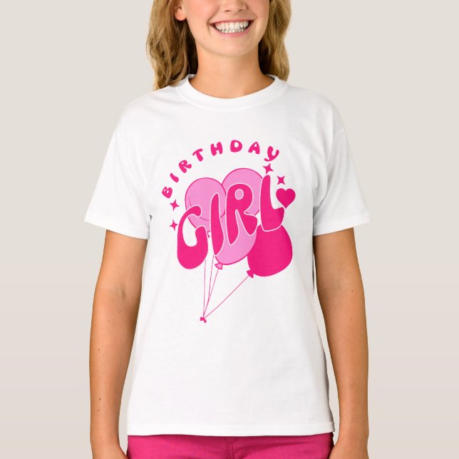 Födelsedagsflicka Ballonger & Hjärta T-Shirt -Söt  (Framsida)