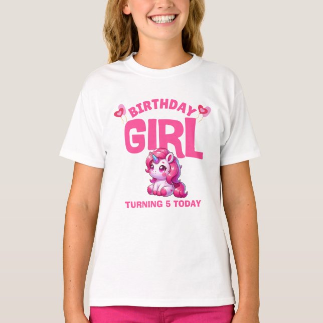 Födelsedagsflicka Enhörning T-Shirt – Fyller 5 Ida (Framsida)