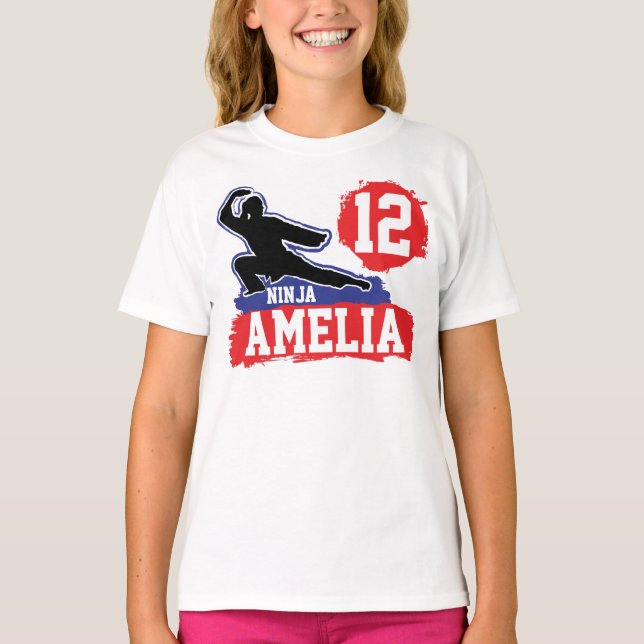 Födelsedagsflicka för kampsportstema Ninja Warrior T Shirt (Framsida)