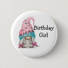 Födelsedagsflicka Gnome Button Knapp