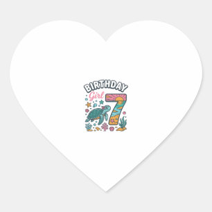 Födelsedagsflicka Havssköldpadda 7-årsdag Vektor D Hjärtformat Klistermärke