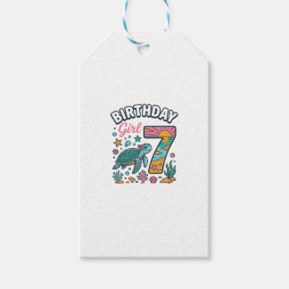 Födelsedagsflicka Havssköldpadda 7-årsdag Vektor D Presentetikett