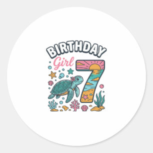 Födelsedagsflicka Havssköldpadda 7-årsdag Vektor D Runt Klistermärke