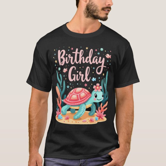 Födelsedagsflicka Havssköldpadda Tema Födelsedagsf T Shirt (Framsida)