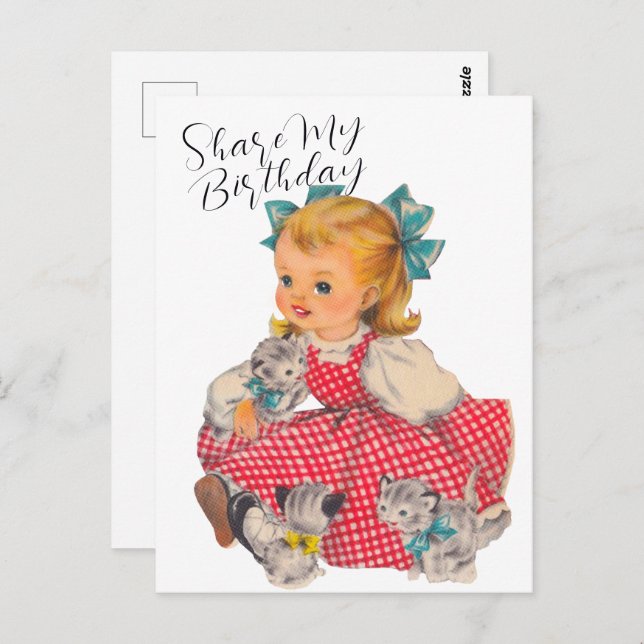 FÖDELSEDAGSFlicka KATTUNGAR | Postkort Vykort (Fram/baksida)