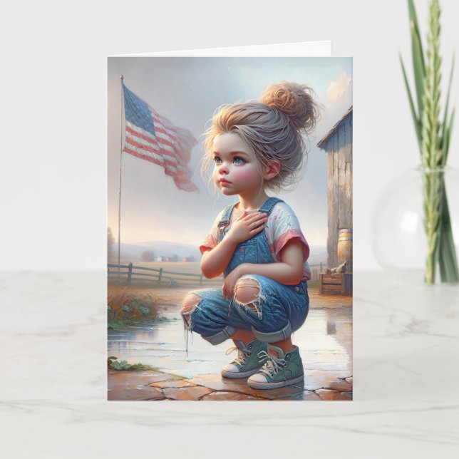 Födelsedagsflicka med amerikansk Flagga Kort (Framsida)