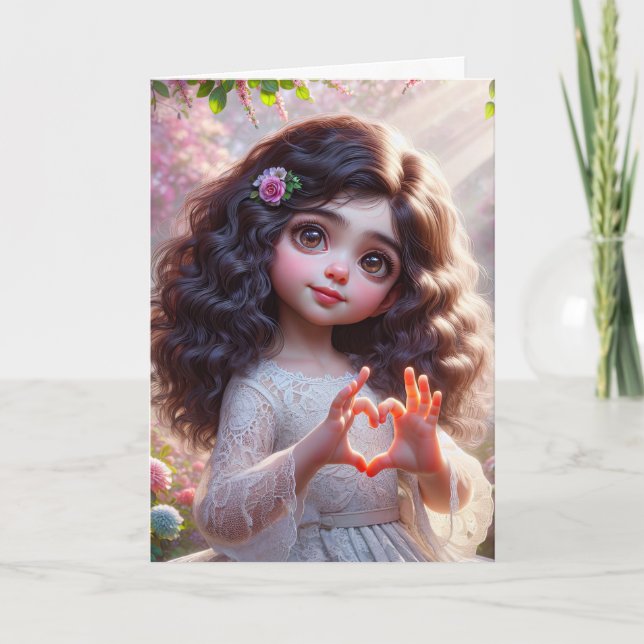 Födelsedagsflicka med hjärttecken kort (Framsida)
