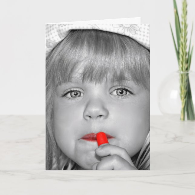 Födelsedagsflicka med röd läppstift kort (Framsida)