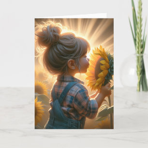 Födelsedagsflicka med solros kort